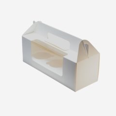 Коробка на 3 капкейка с окном и ручкой белая 27х10х10 см временная позиция