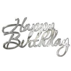Топпер декоративный акриловый "Happy Birthday" Серебро 11х7 см 