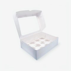 Коробка на 12 капкейков с окном белая 33x25x10 см 00063