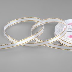 Лента для декора и упаковки Атласная Белая с золотом 6 мм 1902783