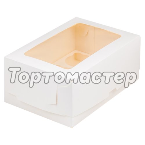 Коробка на 6 капкейков с окном белая 23,5х16х10 см 040830