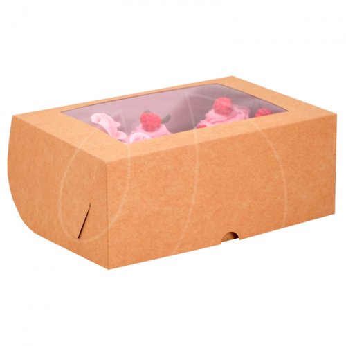 Коробка на 6 капкейков с окном крафт 25х17х10 см КУ-079