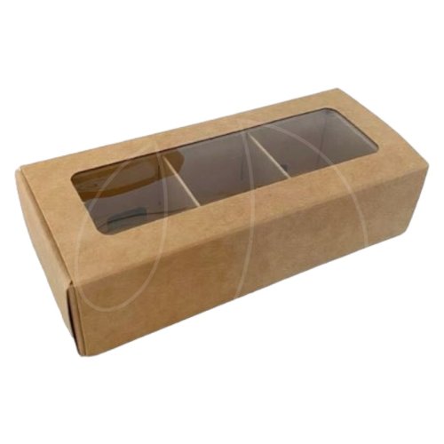 Коробка на 3 конфеты с окном крафт 13х5х3 см КУ-559