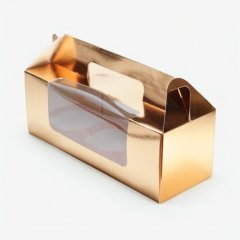 Коробка на 3 капкейка с окном и ручкой золото 27х10х10 см временная позиция