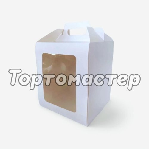 Коробка для торта/кулича с фронтальной загрузкой белая 15х15х18 см КУ-00678, КУ-678