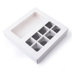Коробка на 8 конфет и плитку шоколада с окном Белая 17,7х17,8х3,8 см 7904586