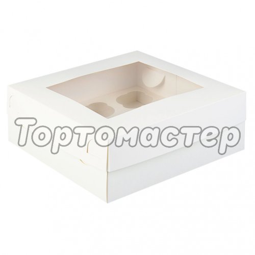 Коробка на 9 капкейков с окном белая 25х25х10 см КУ-097,00059