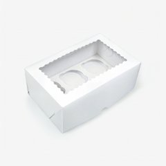 Коробка на 6 капкейков белая с фигурным окном 