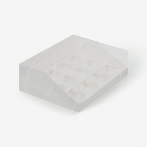 Коробка на 12 капкейков с прозрачной крышкой белая 040511 ф