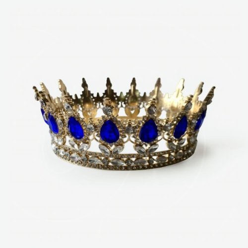 Топпер декоративный "Корона с камнями" Золото/Синий 12 см 