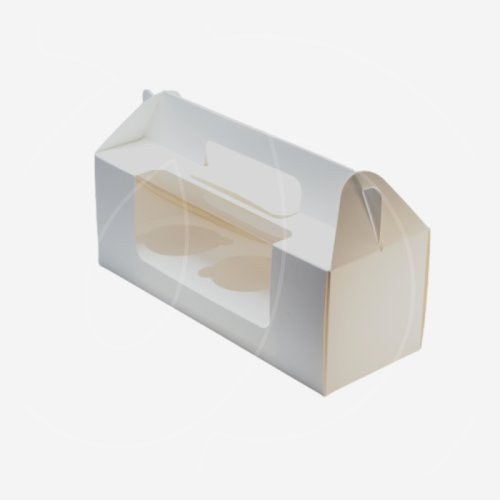 Коробка на 3 капкейка с окном и ручкой белая 27х10х10 см временная позиция
