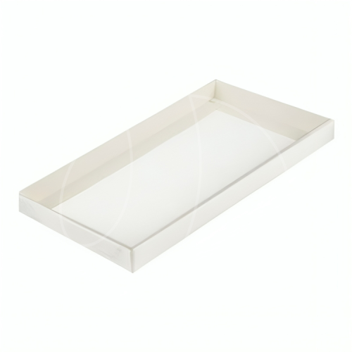 Коробка для шоколадной плитки с прозрачной крышкой белая 18х9х2,5 см 060460